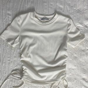 White top with side scrunch ties